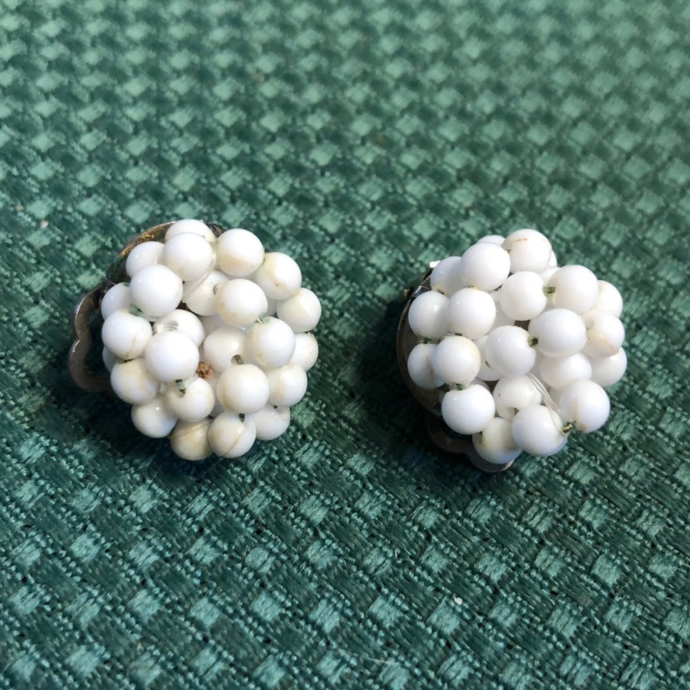 White vintage bead earrings